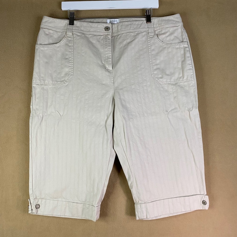 Van Heusen Women's Beige Herringbone Capri Pants Cotton Comfort Summer Sz 18 EUC